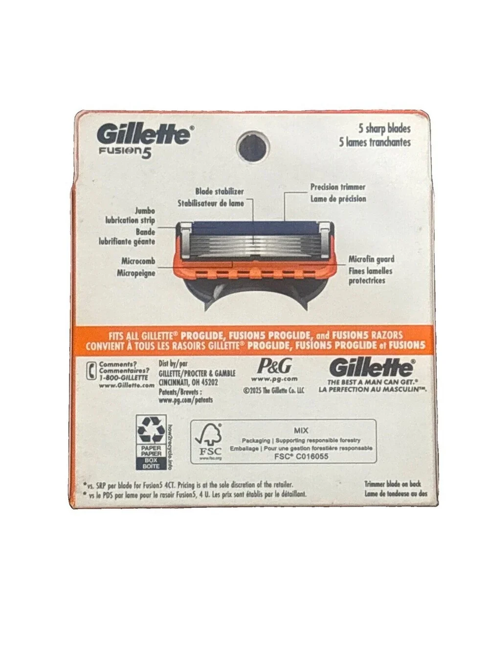 Gillette Fusion 5 Razor Blade refills of 8 Cartridges Sealed Pack image may vary
